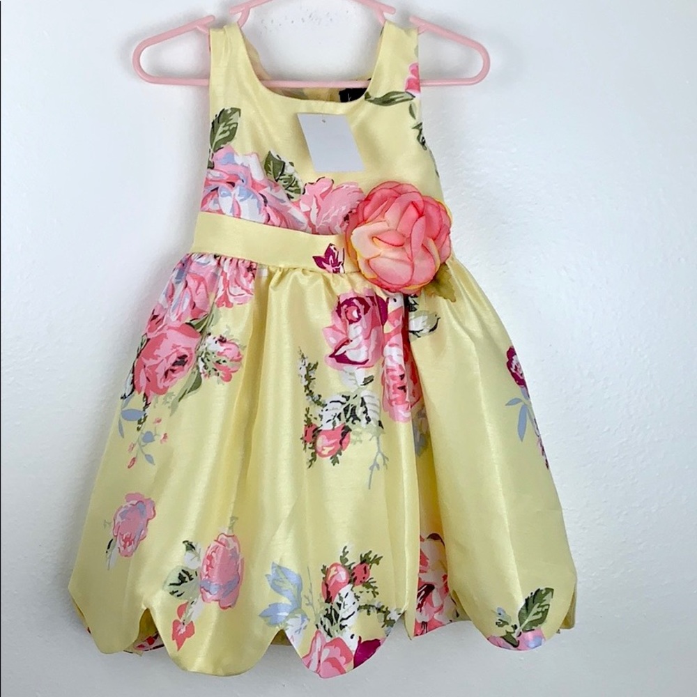 Toddler Girls Yellow Floral Print Scalloped Dress